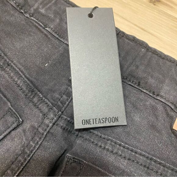 One Tea Spoon KIDS BLACK PUNK 2020 MINI STRETCH HIGH WAIST DENIM SKIRT size 8-9 - Picture 6 of 10